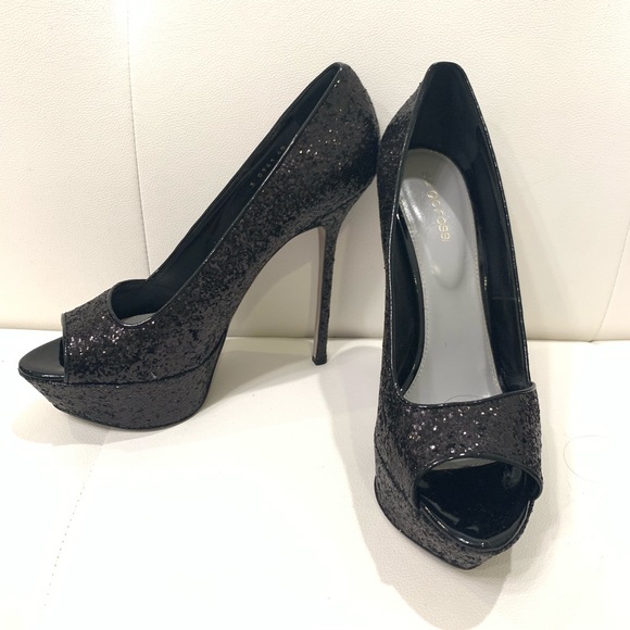 Sergio Rossi | Shoes | Sergio Rossi Glitter Open Toe Pumps Sz 4 | Poshmark